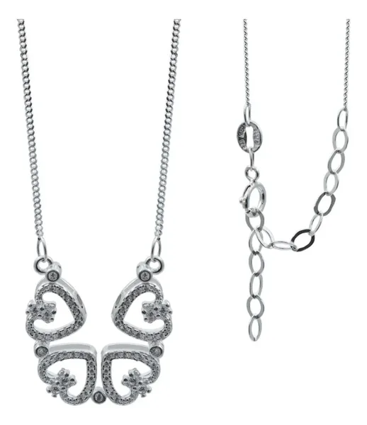 Collar de Plata 925 Diseño Corazones con Zirconia Blanca - Imagen 1
