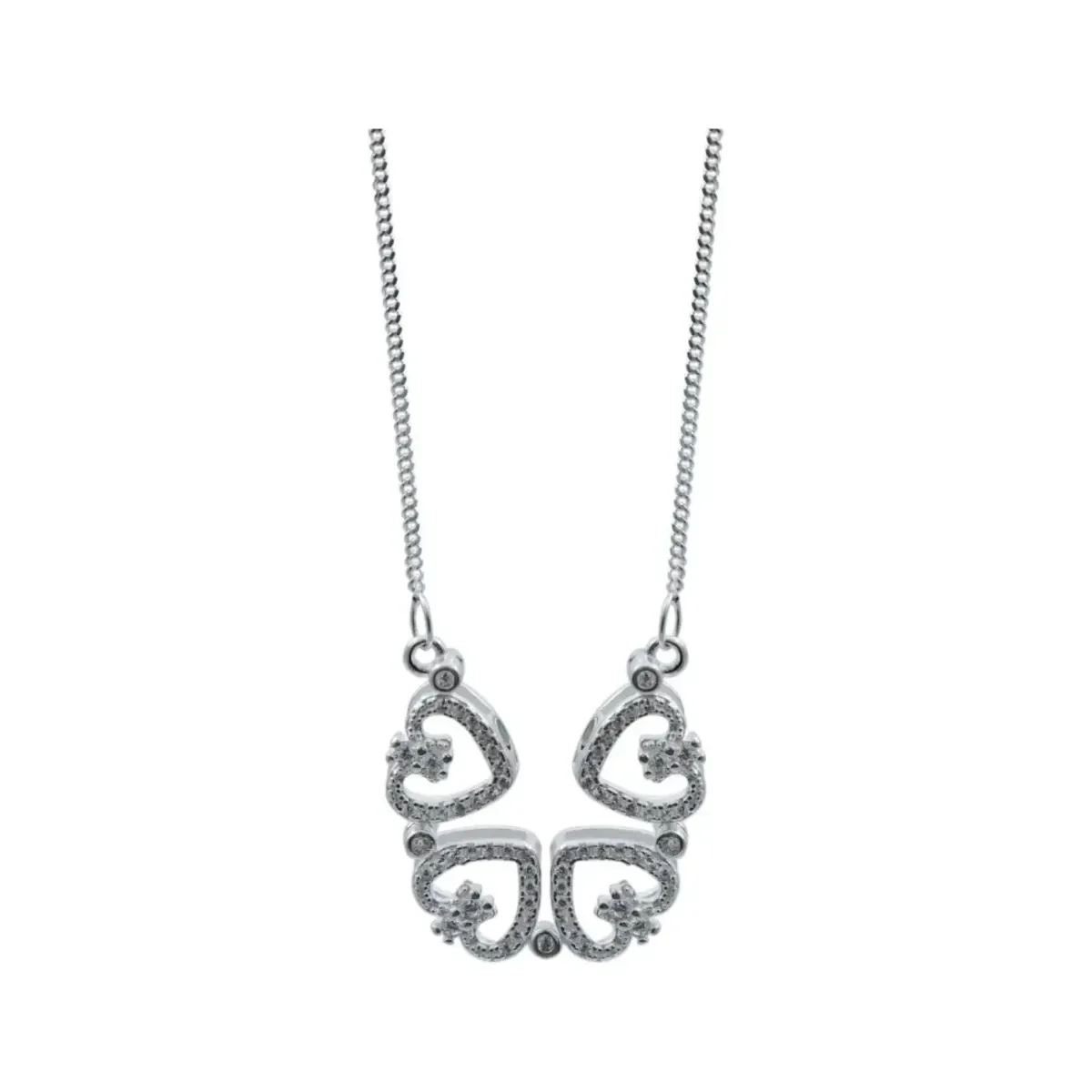 Collar de Plata 925 Diseño Corazones con Zirconia Blanca - Imagen 2