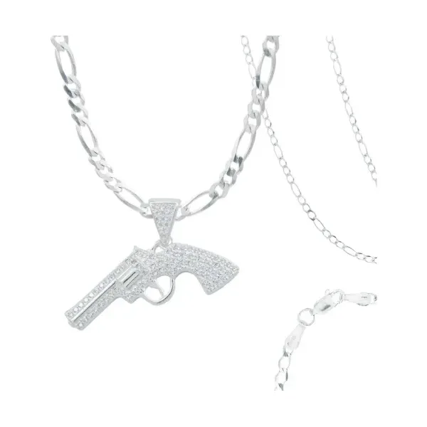 Collar de Plata .925 Diseño Revólver con Zirconia para Hombre - Imagen 1