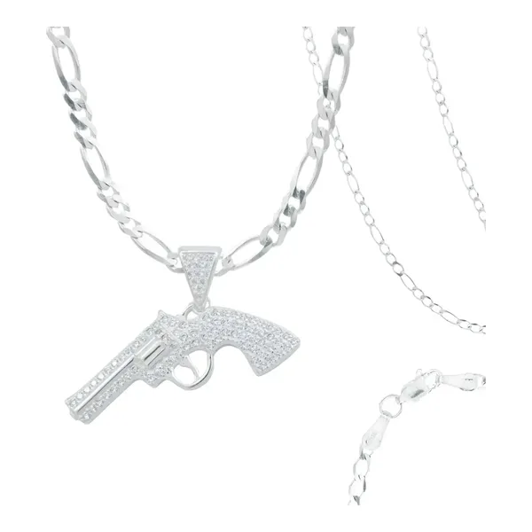 Collar de Plata .925 Diseño Revólver con Zirconia para Hombre - Imagen 1