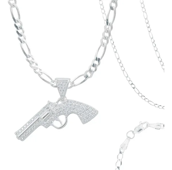 Collar de Plata .925 Diseño Revólver con Zirconia para Hombre - Imagen 1