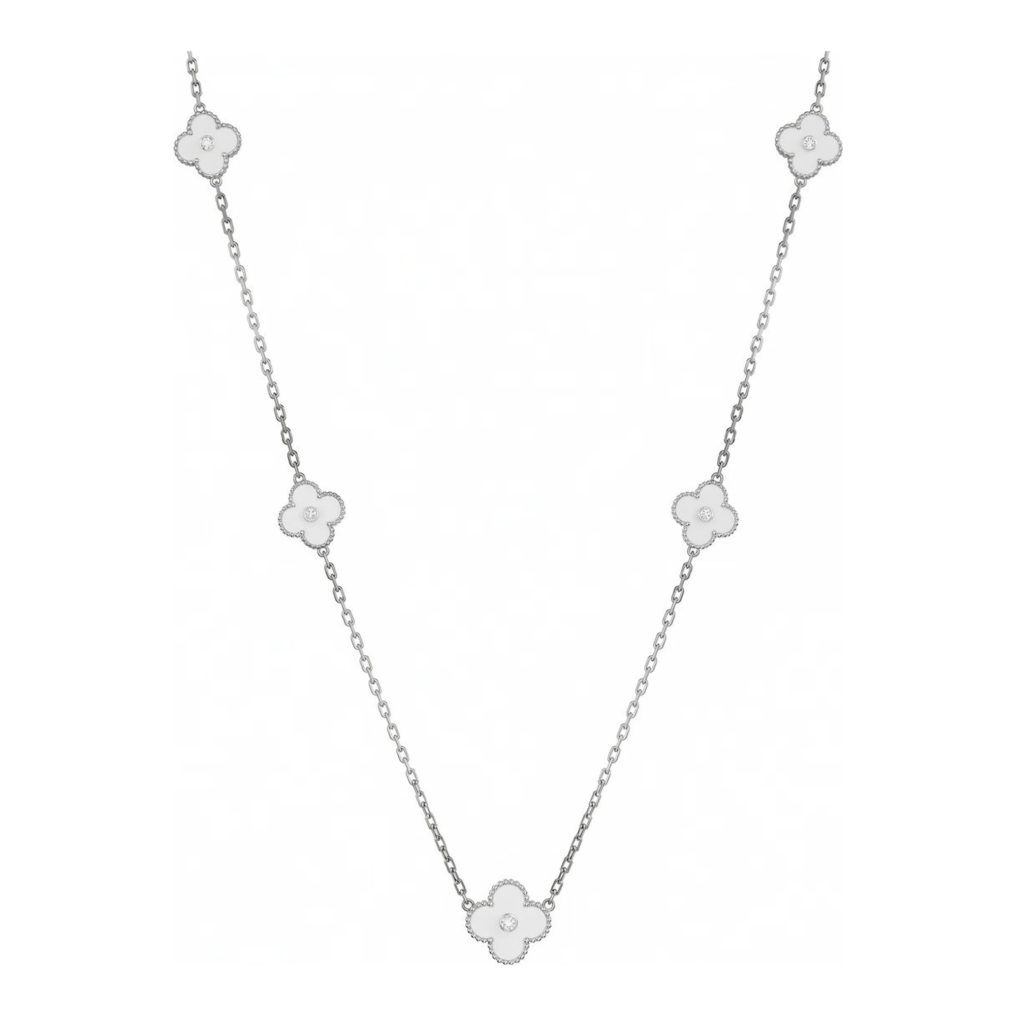 Collar de plata .925 con 7 motivos de trébol turquesa ajustable 60 cm - Joyaris joyería fina mexicana