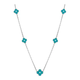 Collar de Plata .925 Trébol 7 Motivos Ajustable 60 a 65cm Turquesa - Imagen 1