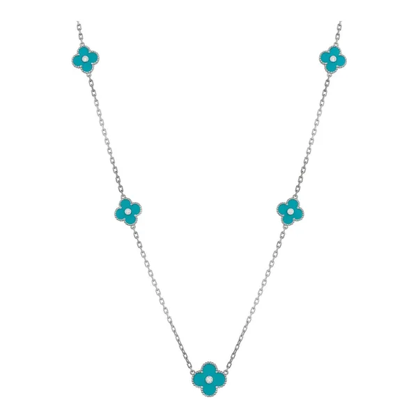 Collar de plata .925 con 7 motivos de trébol turquesa ajustable 60 cm - Joyaris joyería fina