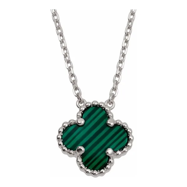Collar de plata ley .925 con dije de trébol verde malaquita y cadena ancla de 40 cm Joyaris
