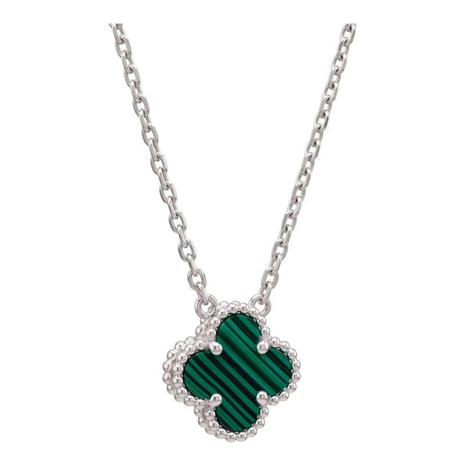 Collar de Plata .925 Trébol Verde Malaquita Cadena Ancla - Imagen 2