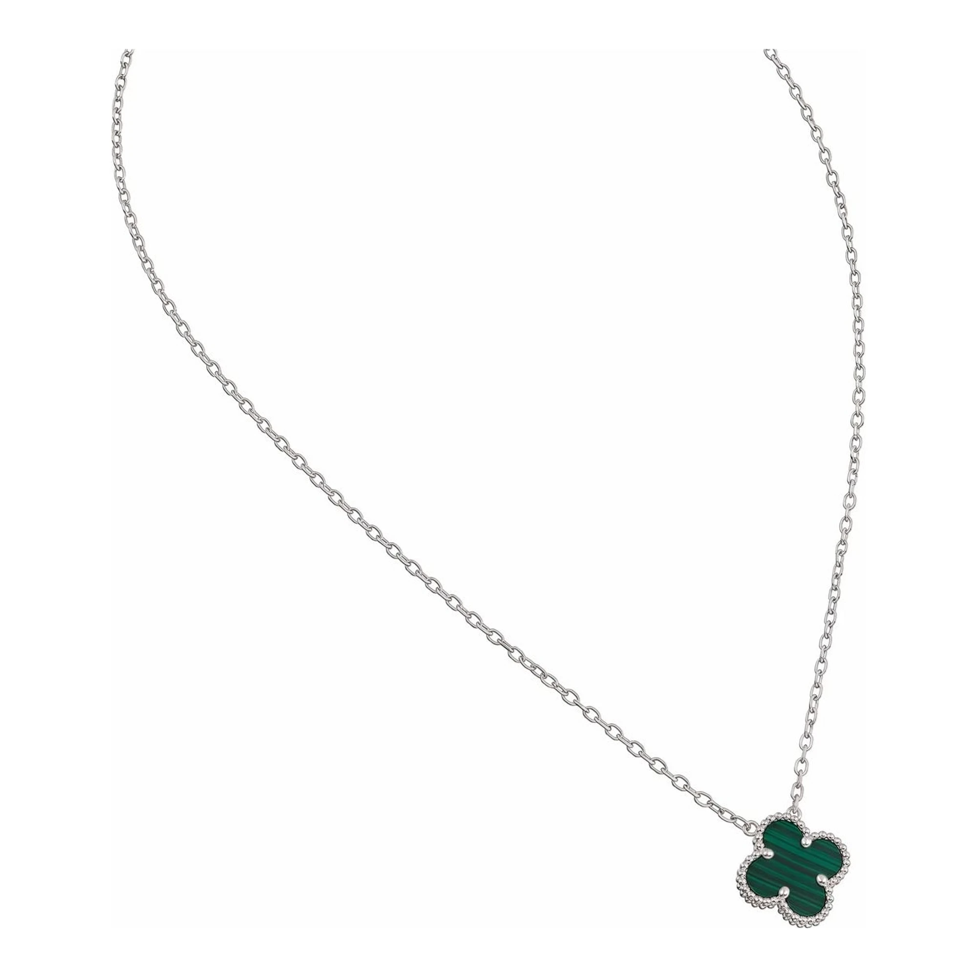 Collar de Plata .925 Trébol Verde Malaquita Cadena Ancla - Imagen 3