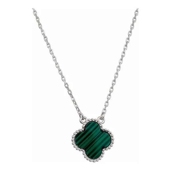 Collar de plata 925 con dije de trébol verde doble vista 13 mm - Joyaris joyería fina mexicana