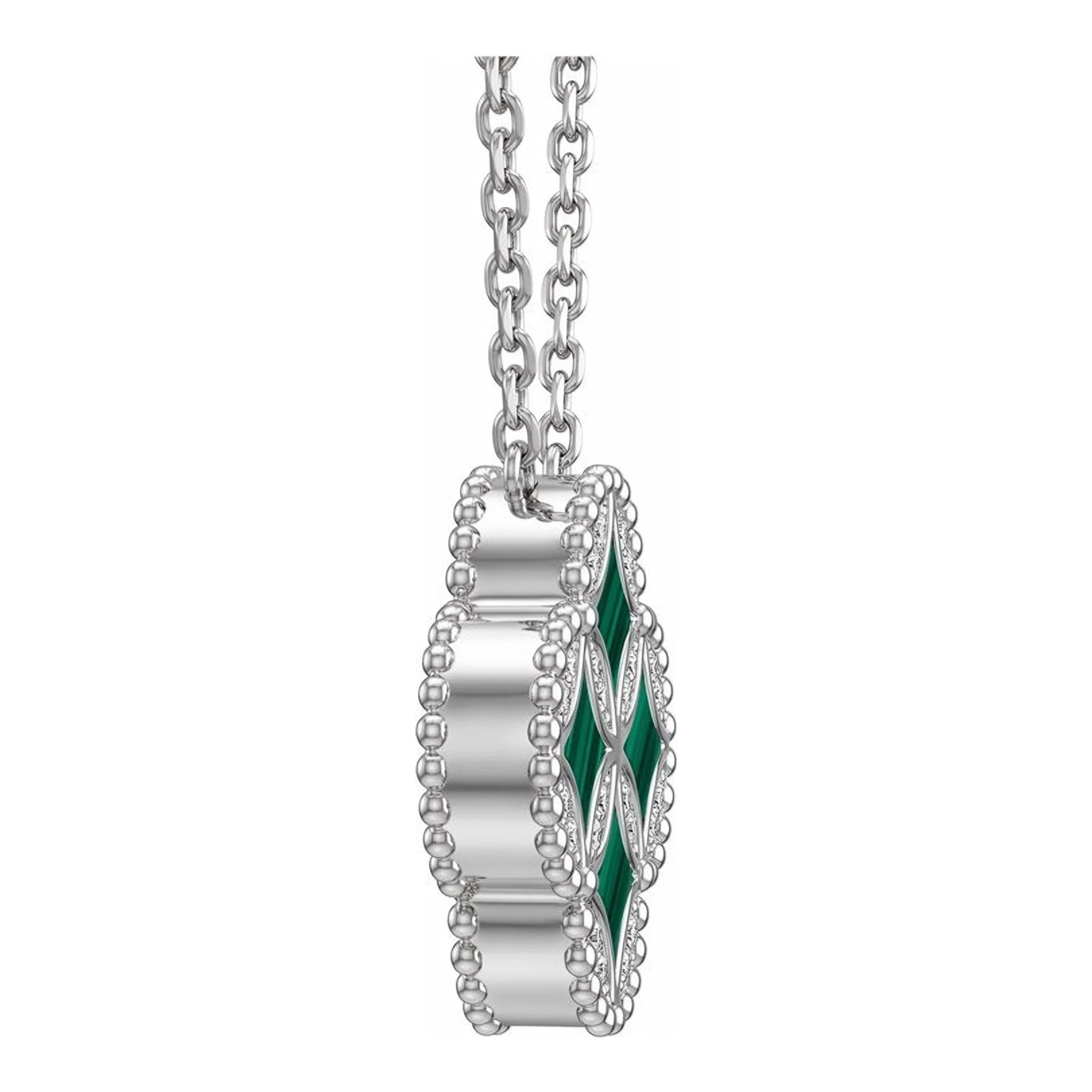 Collar de Plata .925 Trébol Verde Malaquita Doble Vista 42 cm - Imagen 3
