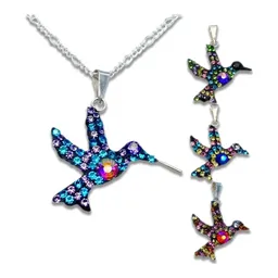 Collar Dije Colibrí Multicolor con Zirconias Plata .925 50cm - Imagen 1