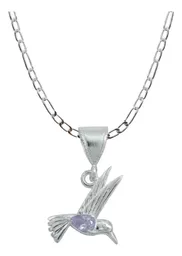Collar Dije Colibrí Plata 925 Zirconia Violeta con Cadena - Imagen 1