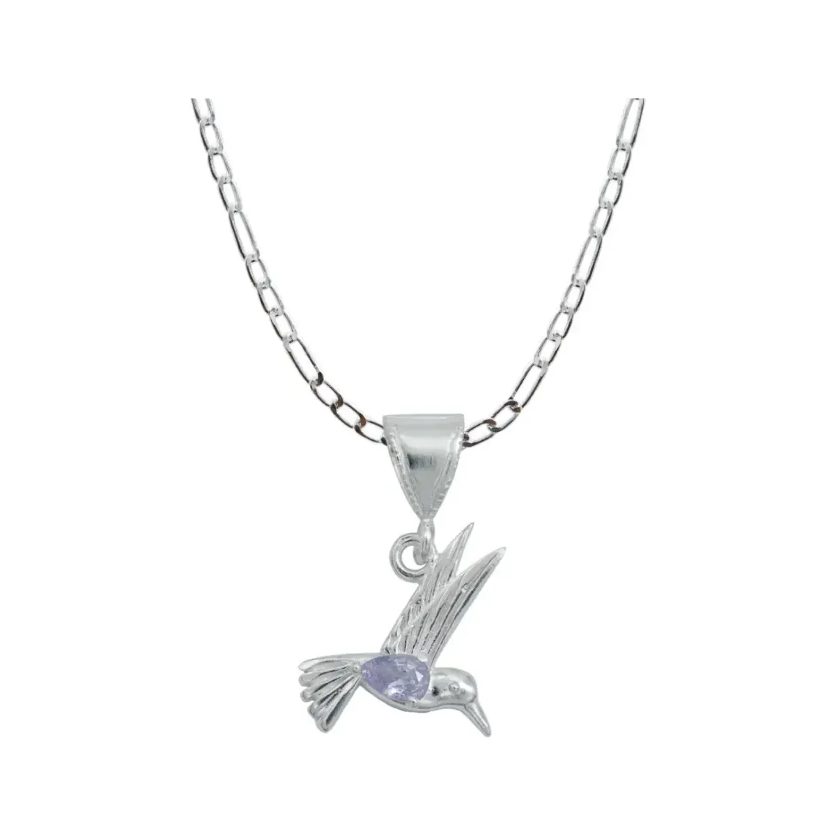 Collar Dije Colibrí Plata 925 Zirconia Violeta Cadena - Joyaris joyería artesanal