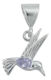 Collar Dije Colibrí Plata 925 Zirconia Violeta con Cadena - Imagen 2