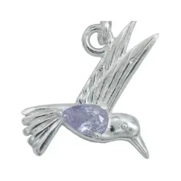 Collar Dije Colibrí Plata 925 Zirconia Violeta con Cadena - Imagen 3