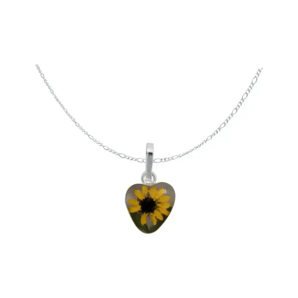 Collar Dije Corazón Girasol Natural Encapsulado Plata 925 Artesanal - Imagen 1