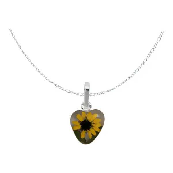 Collar Dije Corazón Girasol Natural Encapsulado Plata 925 Artesanal - Imagen 1