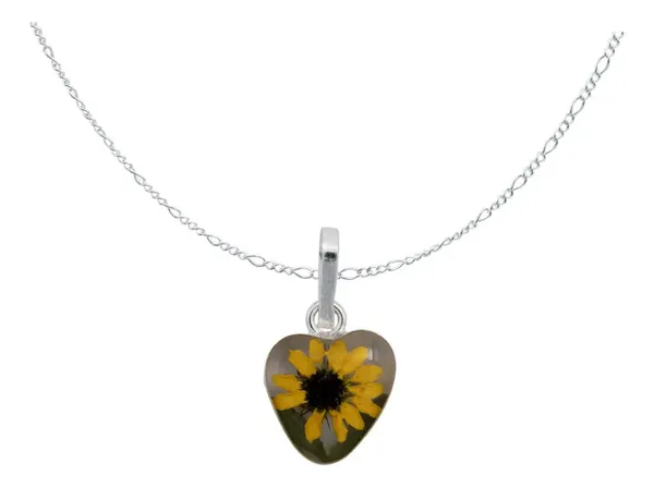 Collar Dije Corazón Girasol Natural Encapsulado Plata 925 Artesanal - Imagen 1