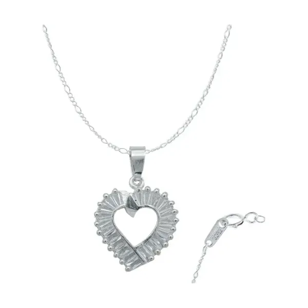 Collar Dije Corazón Plata 925 con Zirconia Baguette - Imagen 1