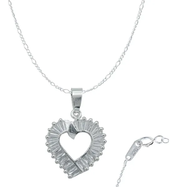 Collar Dije Corazón Plata 925 con Zirconia Baguette - Imagen 1