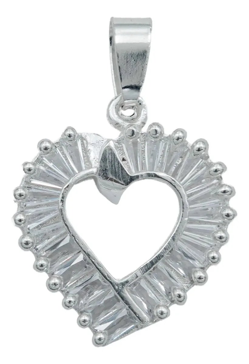 Collar Dije Corazón Plata 925 con Zirconia Baguette - Imagen 1