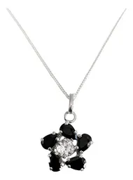 Collar Dije Flor Negra Plata .925 con Zirconia - Imagen 1