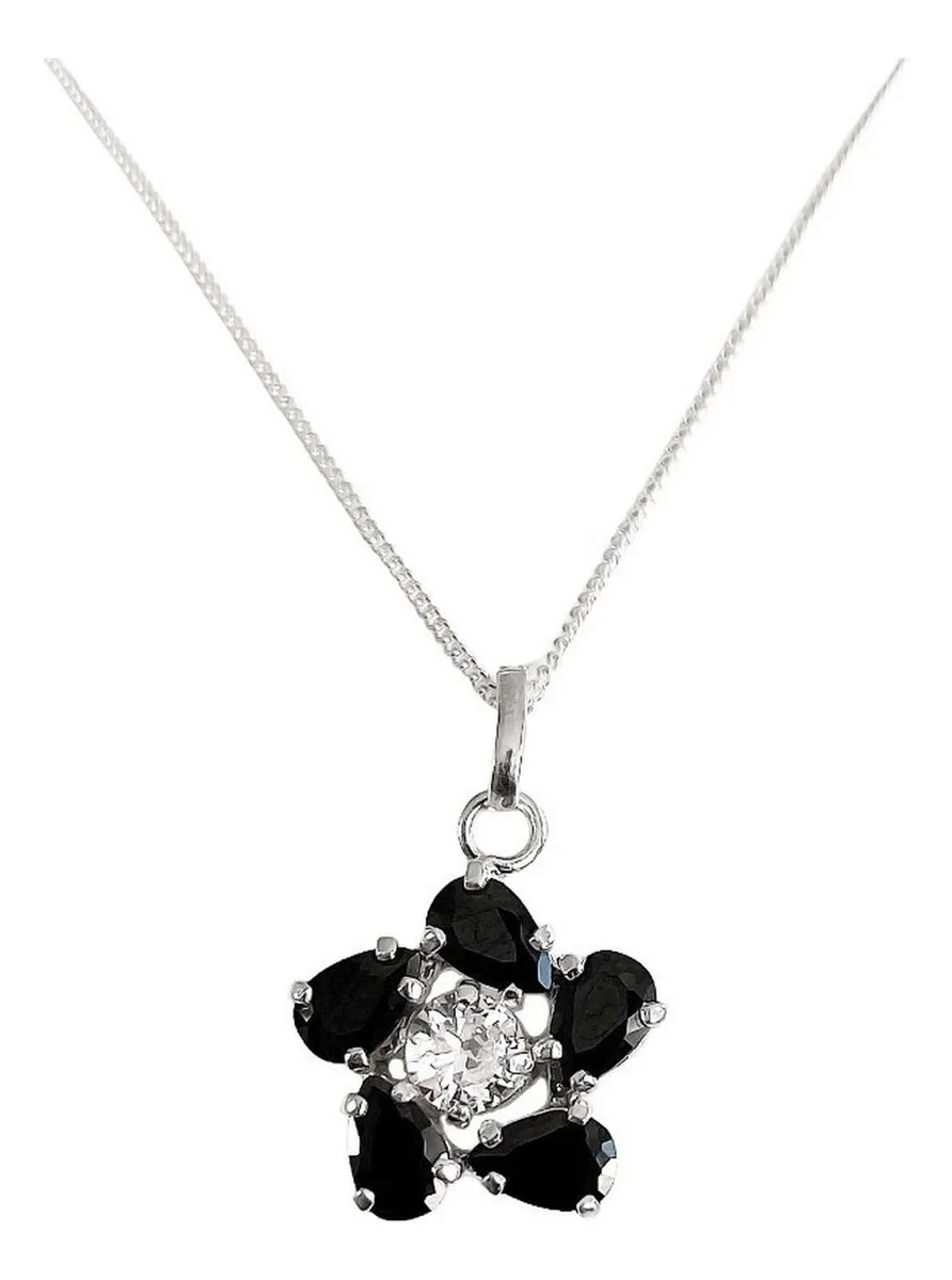 Collar Dije Flor Negra Plata .925 con Zirconia - Imagen 1