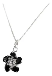 Collar Dije Flor Negra Plata .925 con Zirconia - Imagen 2