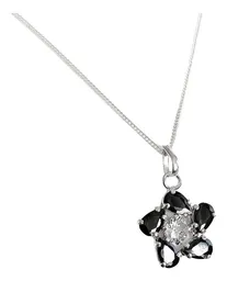 Collar Dije Flor Negra Plata .925 con Zirconia - Imagen 3