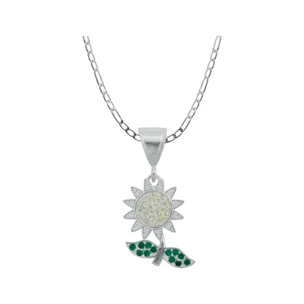 Collar Dije Flor Plata 925 Zirconia Amarilla - Imagen 1