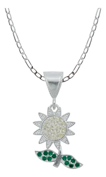Collar Dije Flor Plata 925 Zirconia Amarilla - Imagen 1