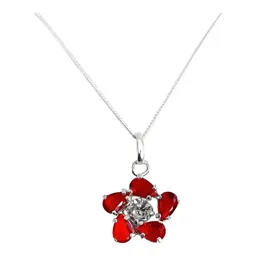 Collar Dije Flor Plata 925 Zirconia Roja para Mujer - Imagen 1