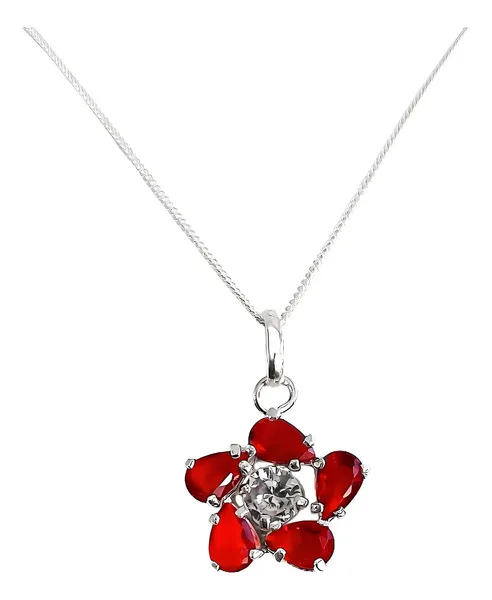 Collar Dije Flor Plata 925 Zirconia Roja para Mujer - Imagen 1