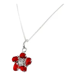 Collar Dije Flor Plata 925 Zirconia Roja para Mujer - Imagen 2