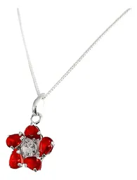 Collar Dije Flor Plata 925 Zirconia Roja para Mujer - Imagen 2