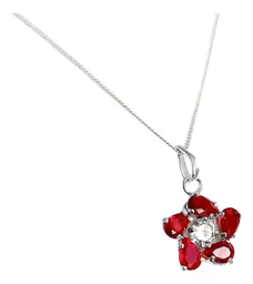 Collar Dije Flor Plata 925 Zirconia Roja para Mujer - Imagen 3