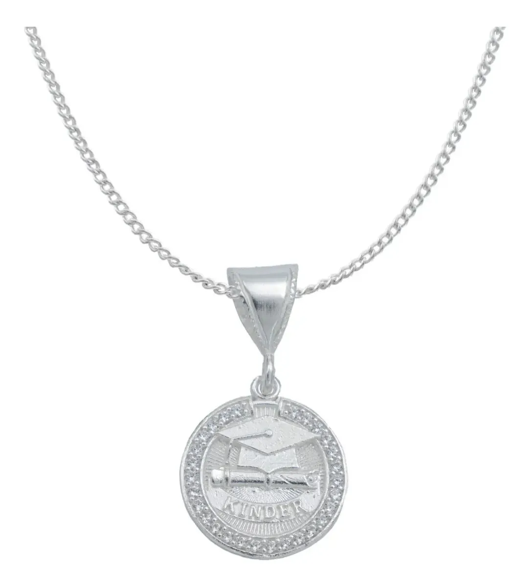 Collar Dije Graduación Niño Niña Plata .925 con Zirconia - Imagen 1