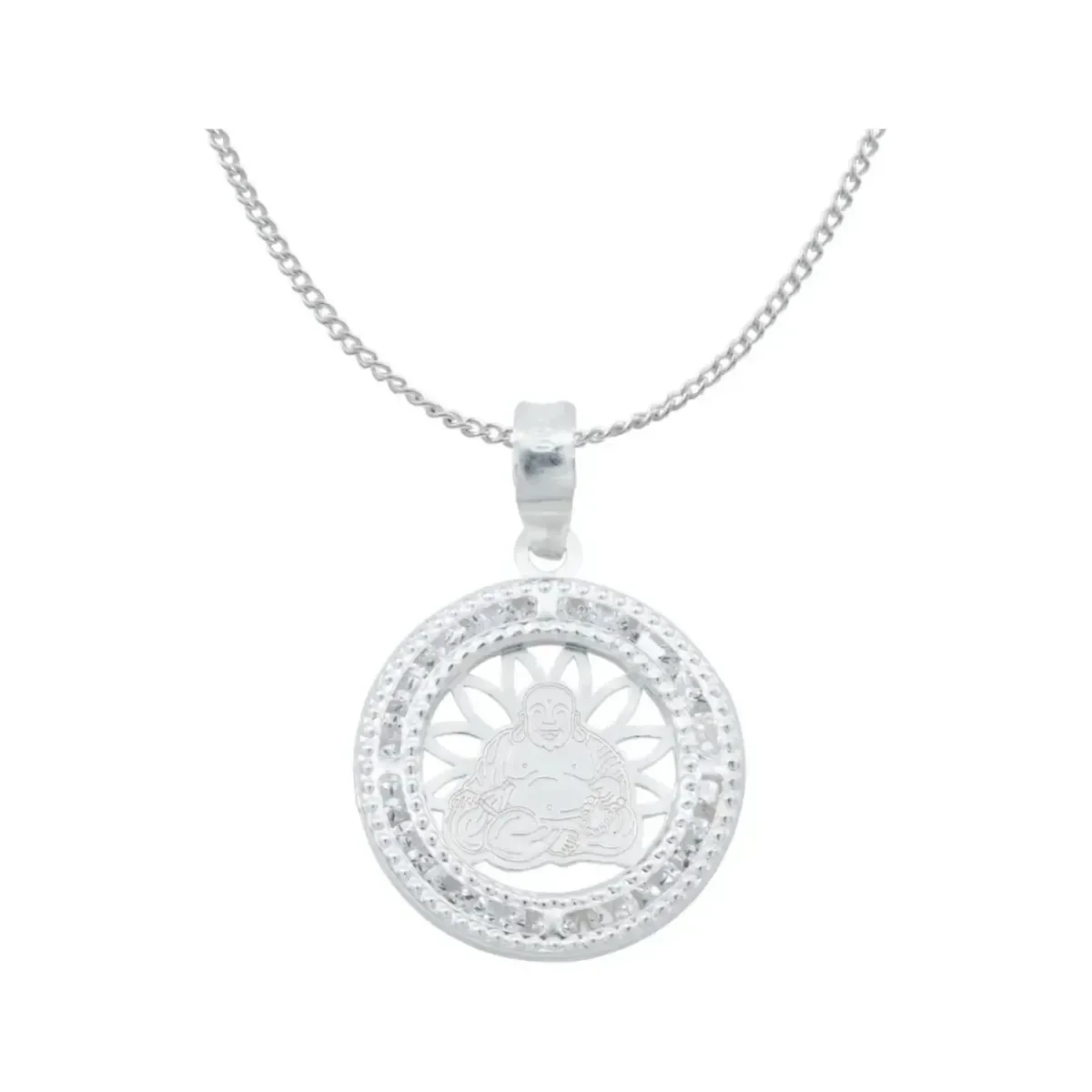 Collar Dije Medalla Buda Plata .925, colgante minimalista con zirconia transparente, joyería artesanal mexicana con significa