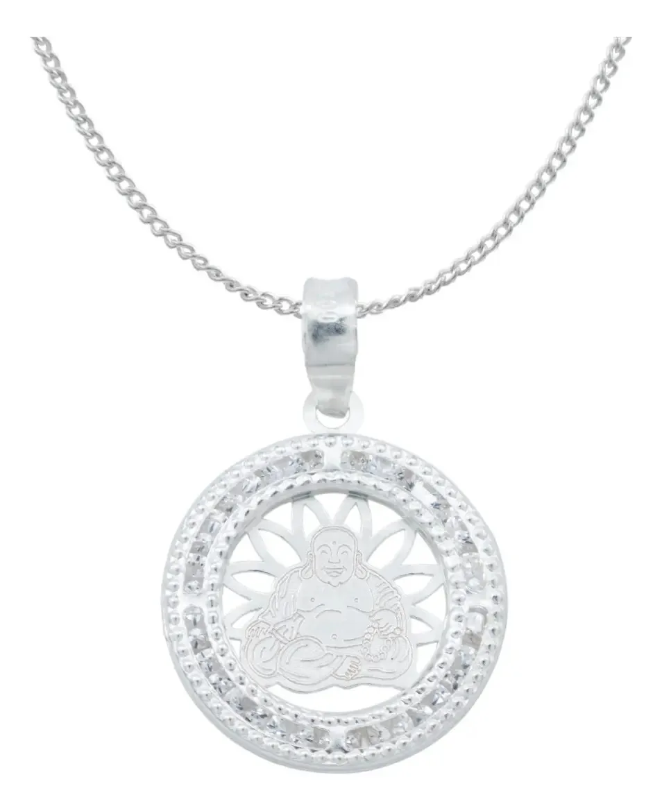 Collar Dije Medalla Buda Plata .925, colgante espiritual con zirconia transparente, joyería de autor plata mexicana, diseño m