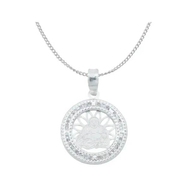 Collar Dije Medalla Buda Plata 925 con Zirconia Transparente - Imagen 1