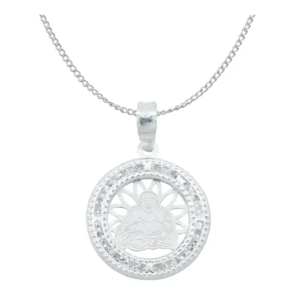 Collar Dije Medalla Buda Plata 925 con Zirconia Transparente - Imagen 1