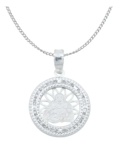 Collar Dije Medalla Buda Plata 925 con Zirconia Transparente - Imagen 1