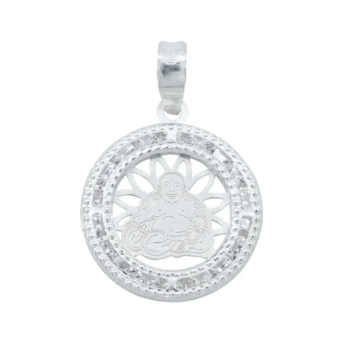 Collar Dije Medalla Buda Plata 925 con Zirconia Transparente - Imagen 2