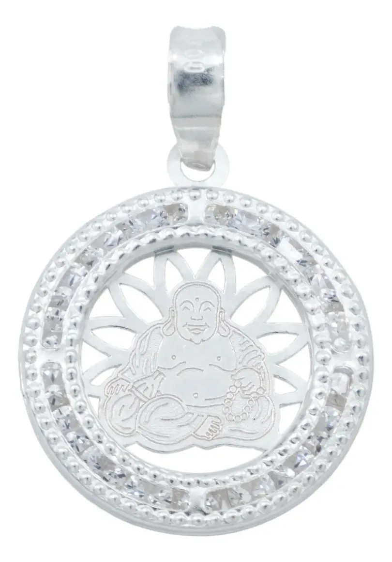 Collar Dije Medalla Buda Plata 925 con Zirconia Transparente - Imagen 1