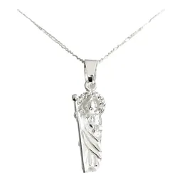 Collar Dije Medalla San Judas Tadeo Plata 925 con Zirconia y Cadena - Imagen 1