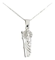 Collar Dije Medalla San Judas Tadeo Plata 925 con Zirconia y Cadena - Imagen 1