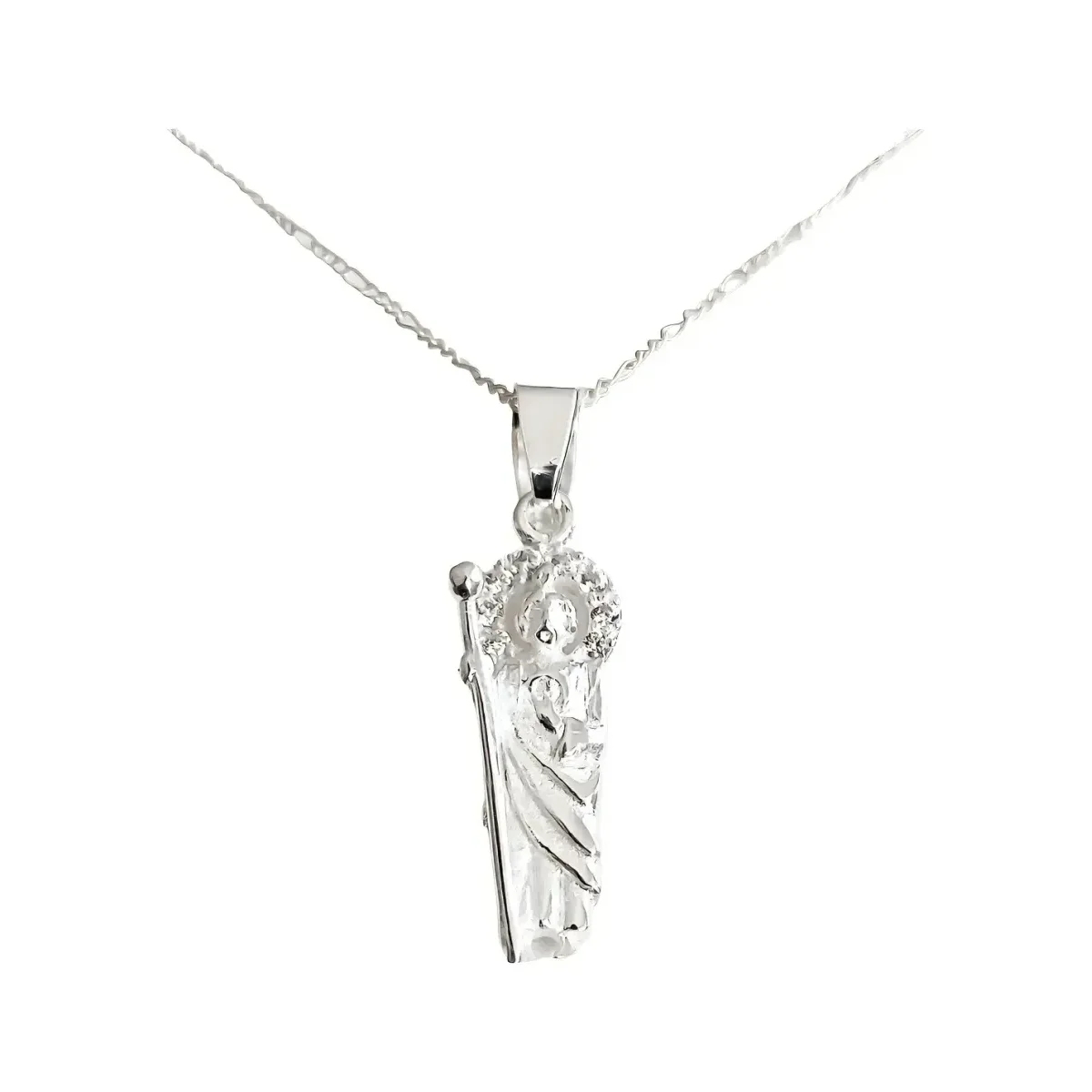 Collar Dije Medalla San Judas Tadeo Plata 925, diseño circular artesanal en plata pulida con zirconia brillante. Joyería de f