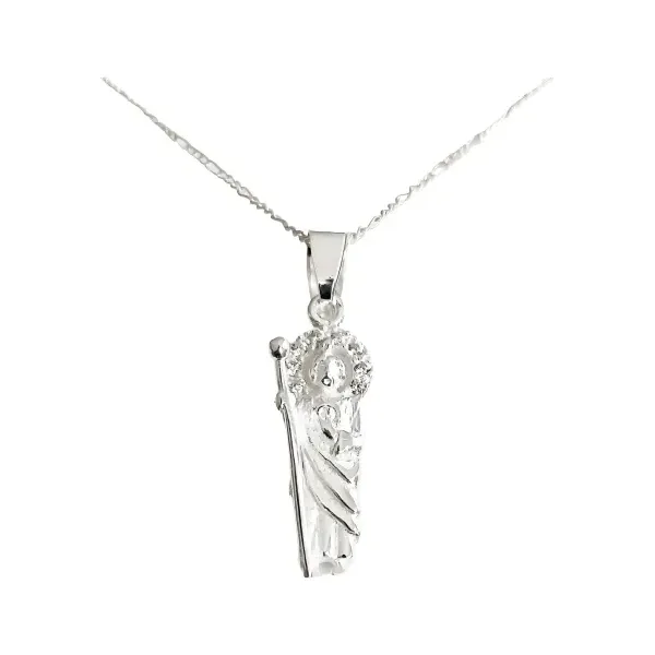 Collar Dije Medalla San Judas Tadeo Plata 925 con Zirconia y Cadena - Imagen 1