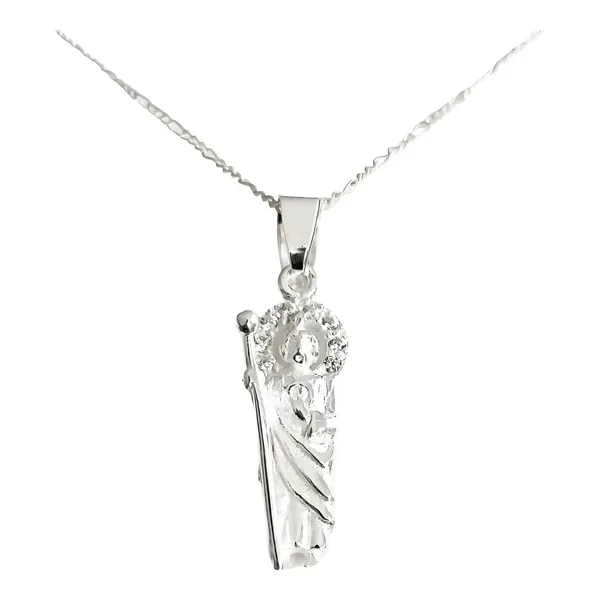 Collar Dije Medalla San Judas Tadeo Plata 925 con Zirconia y Cadena - Imagen 1