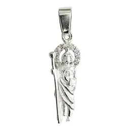 Collar Dije Medalla San Judas Tadeo Plata 925 con Zirconia y Cadena - Imagen 2