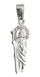 Collar Dije Medalla San Judas Tadeo Plata 925 con Zirconia y Cadena - Imagen 2